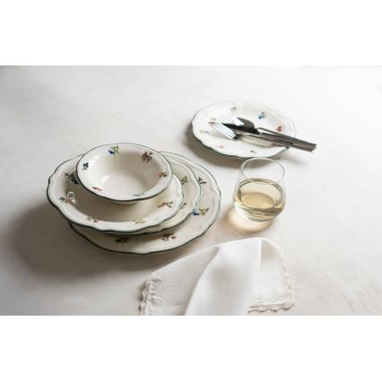 Conjunto de jantar 24 peças branco/verde porcelana