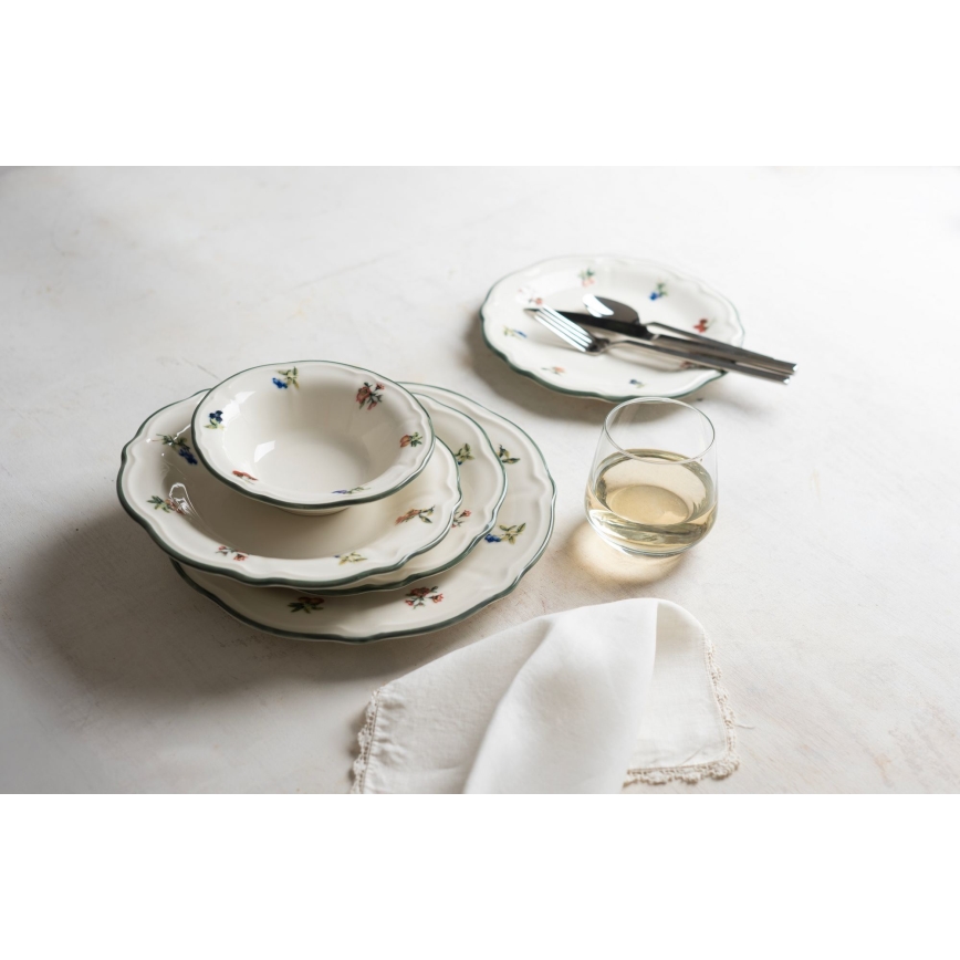 Conjunto de jantar 24 peças branco/verde porcelana