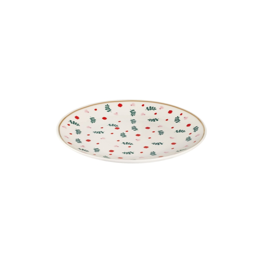 Conjunto de jantar 24 peças branco/vermelho/verde/porcelana