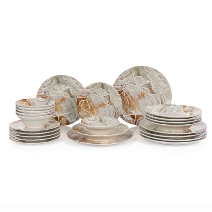 Conjunto de jantar, 24 peças, castanho/cerâmica