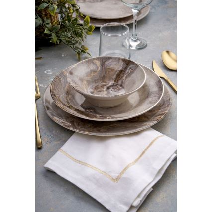 Conjunto de jantar 24 peças castanho/cerâmica