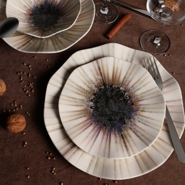 Conjunto de jantar 24 peças castanho/porcelana