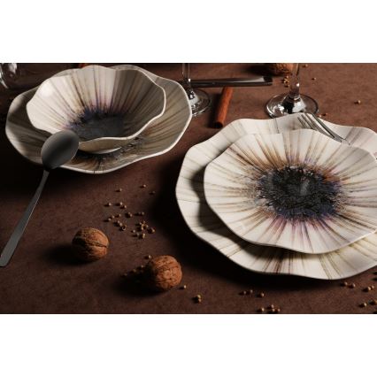 Conjunto de jantar 24 peças castanho/porcelana