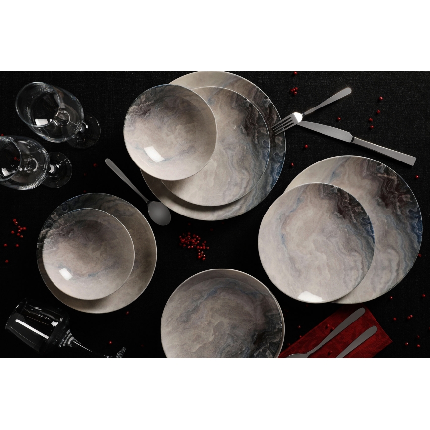 Conjunto de jantar 24 peças castanho/porcelana