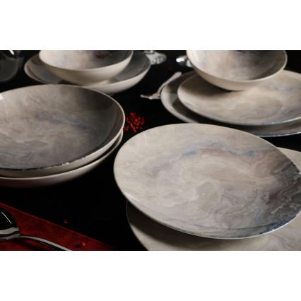 Conjunto de jantar 24 peças castanho/porcelana