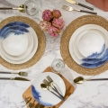 Conjunto de jantar 24 peças creme/azul/porcelana