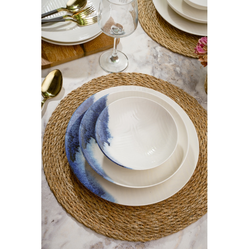 Conjunto de jantar 24 peças creme/azul/porcelana