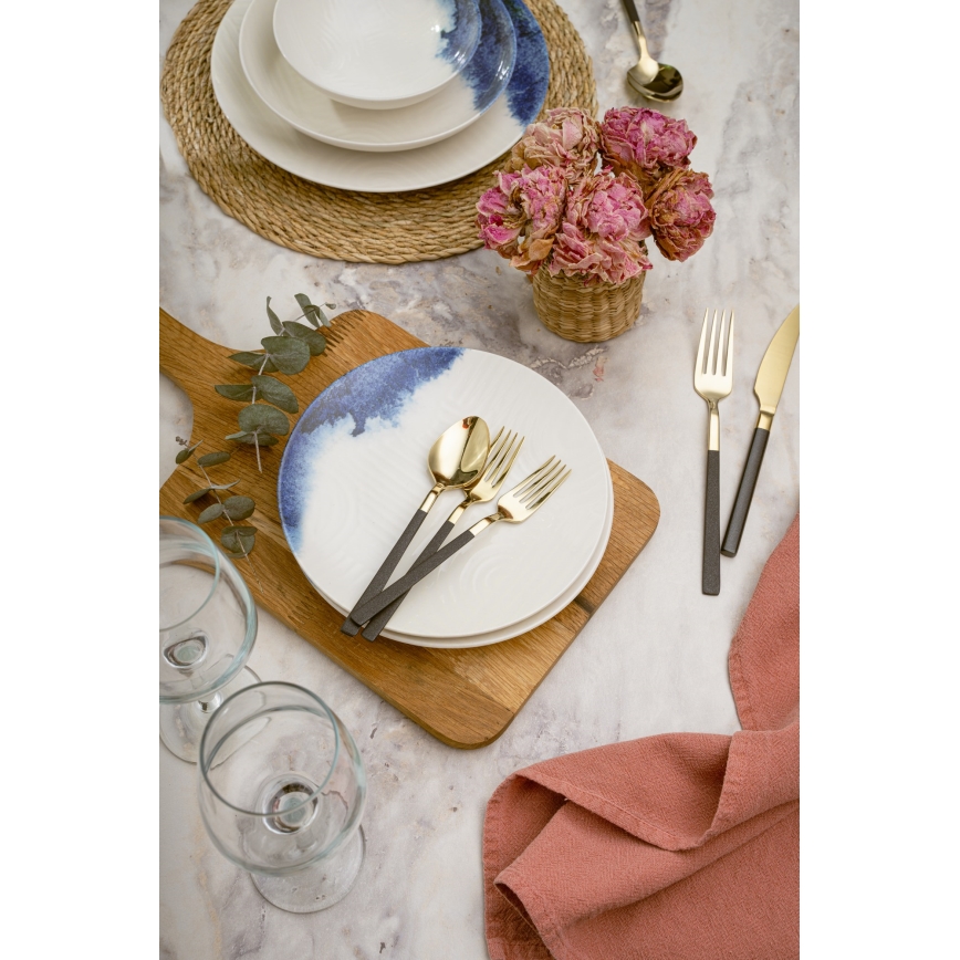 Conjunto de jantar 24 peças creme/azul/porcelana