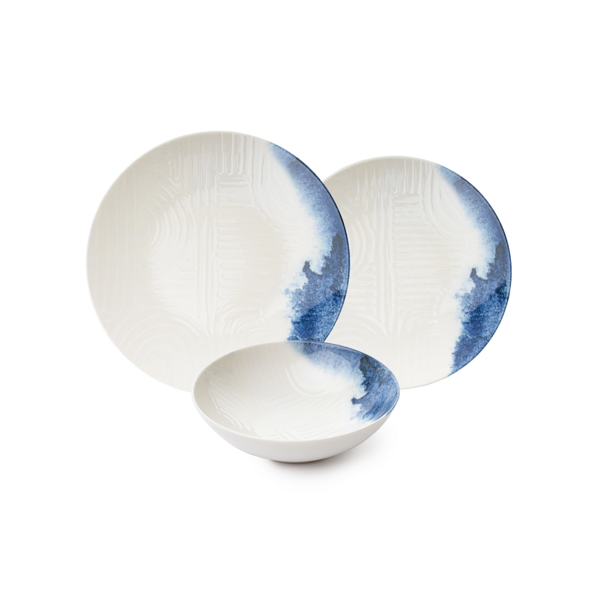 Conjunto de jantar 24 peças creme/azul/porcelana