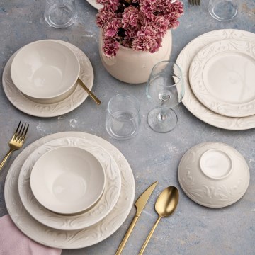 Conjunto de jantar 24 peças creme/cerâmica