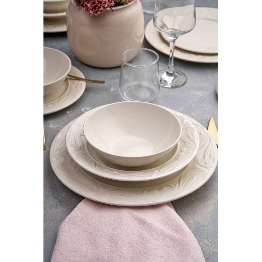 Conjunto de jantar 24 peças creme/cerâmica