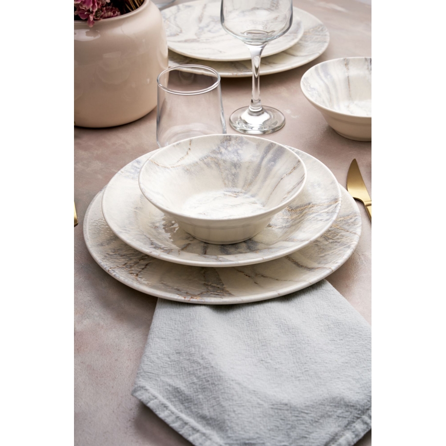 Conjunto de jantar 24 peças em cerâmica, branco/cinza