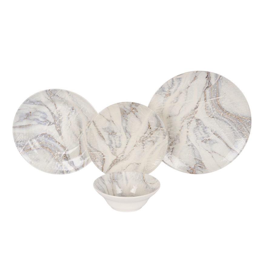 Conjunto de jantar 24 peças em cerâmica, branco/cinza