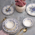 Conjunto de jantar 24 peças, em cerâmica, branco e azul