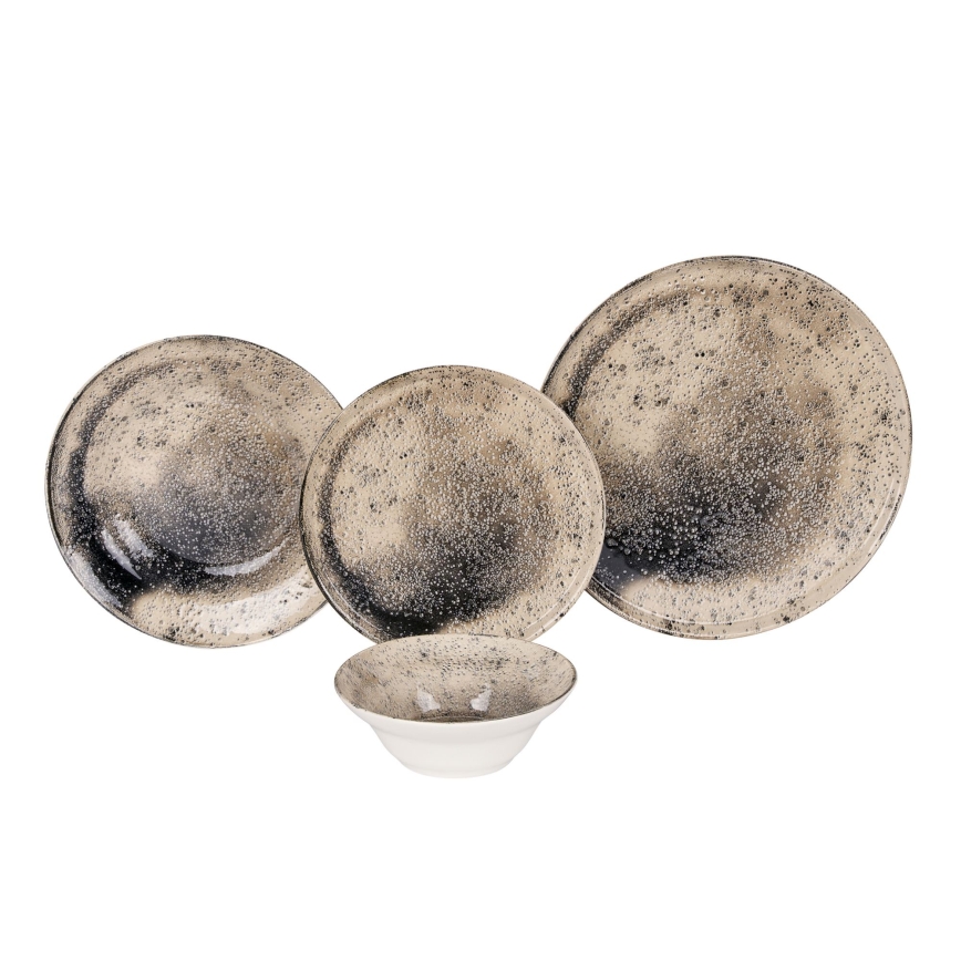 Conjunto de jantar 24 peças em cerâmica, castanho/preto
