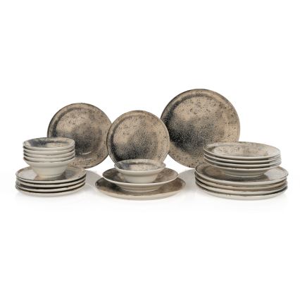 Conjunto de jantar 24 peças em cerâmica, castanho/preto