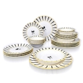 Conjunto de jantar 24 peças em cerâmica — disponível em branco, preto e dourado