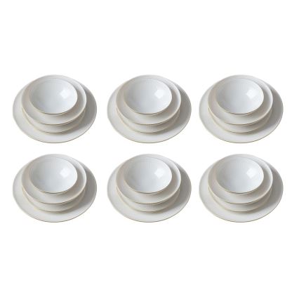 Conjunto de jantar 24 peças em porcelana branca com detalhes dourados