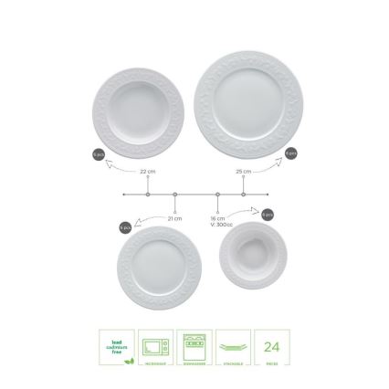Conjunto de jantar 24 peças em porcelana branca