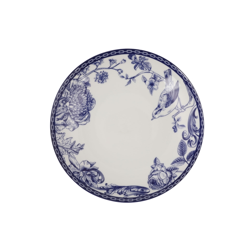 Conjunto de jantar 24 peças em porcelana, branco/azul