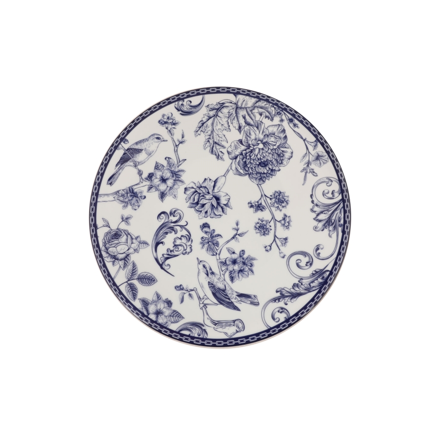 Conjunto de jantar 24 peças em porcelana, branco/azul