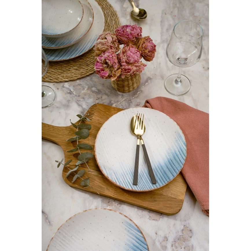 Conjunto de jantar 24 peças em porcelana, branco/azul