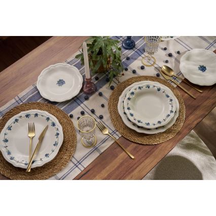 Conjunto de jantar 24 peças em porcelana, branco/azul