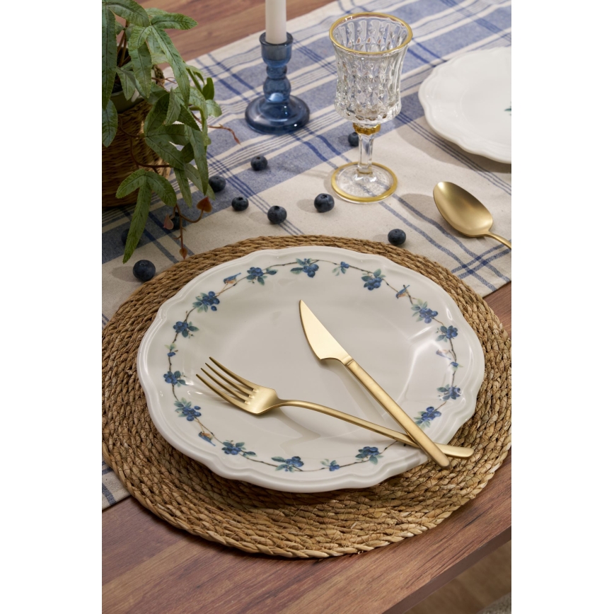 Conjunto de jantar 24 peças em porcelana, branco/azul