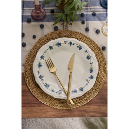 Conjunto de jantar 24 peças em porcelana, branco/azul