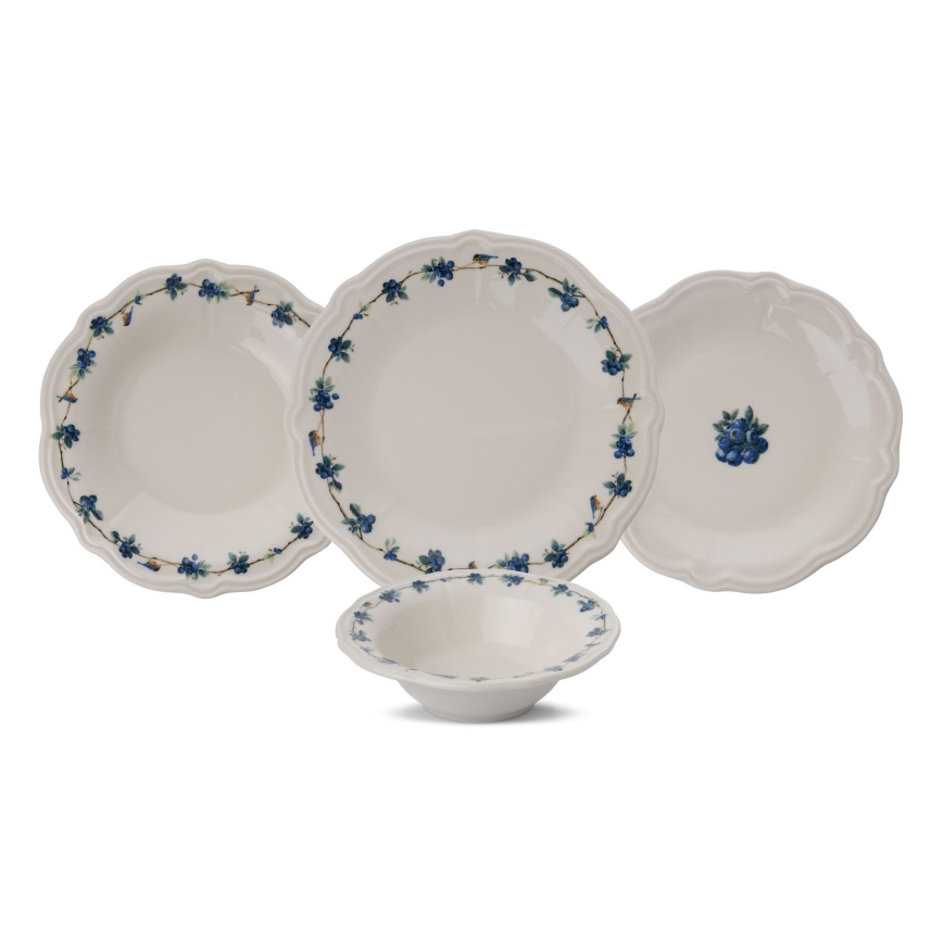 Conjunto de jantar 24 peças em porcelana, branco/azul