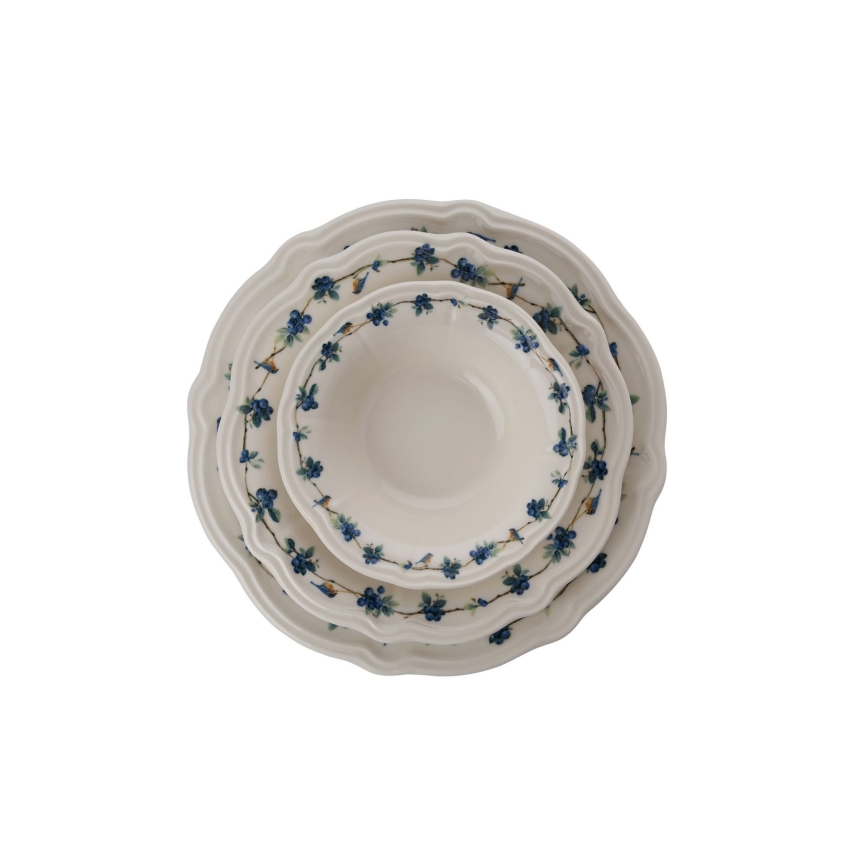 Conjunto de jantar 24 peças em porcelana, branco/azul