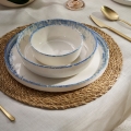 Conjunto de jantar 24 peças em porcelana, branco/azul
