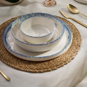 Conjunto de jantar 24 peças em porcelana, branco/azul