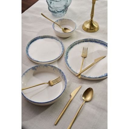 Conjunto de jantar 24 peças em porcelana, branco/azul