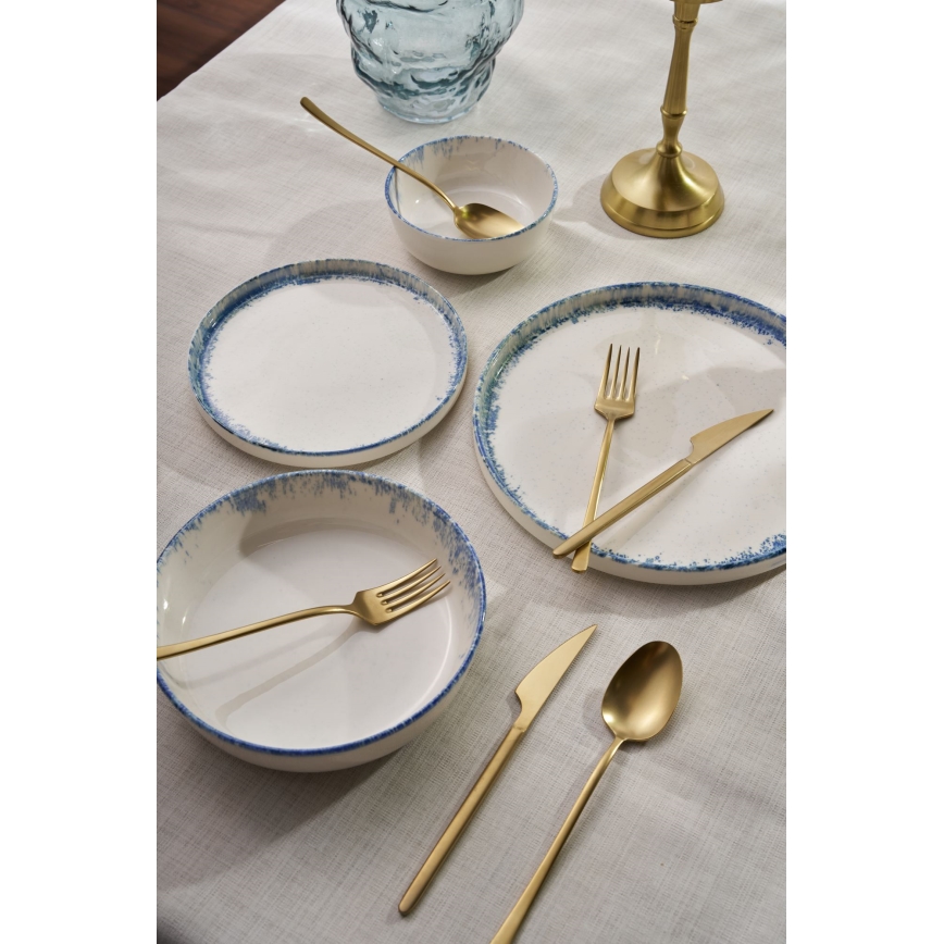 Conjunto de jantar 24 peças em porcelana, branco/azul