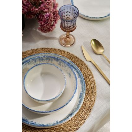 Conjunto de jantar 24 peças em porcelana, branco/azul