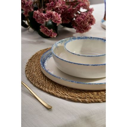 Conjunto de jantar 24 peças em porcelana, branco/azul