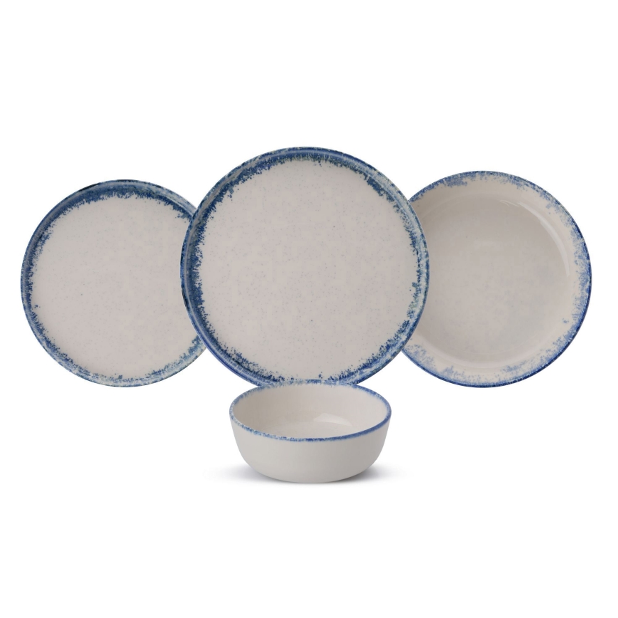 Conjunto de jantar 24 peças em porcelana, branco/azul