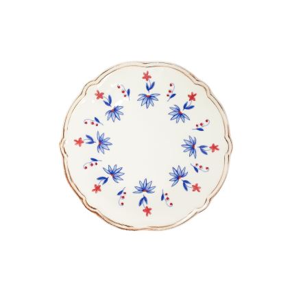 Conjunto de jantar 24 peças em porcelana branco/azul/vermelho