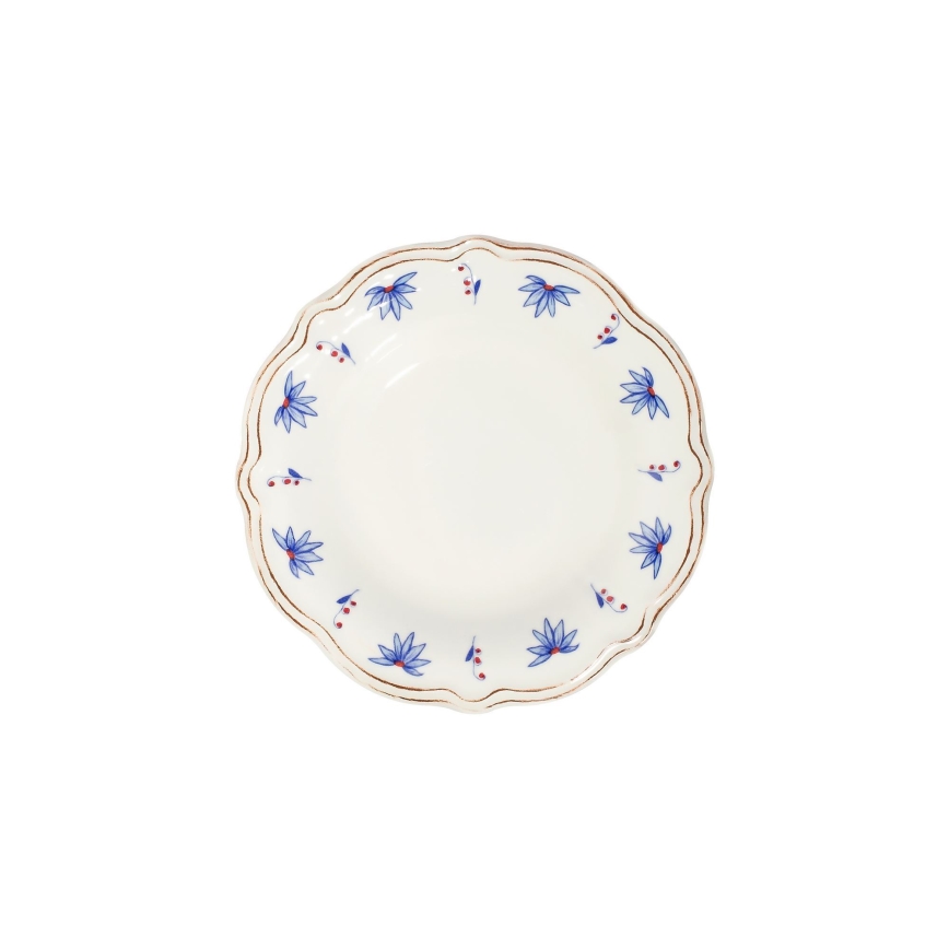 Conjunto de jantar 24 peças em porcelana branco/azul/vermelho