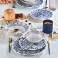 Conjunto de jantar 24 peças em porcelana, branco e azul