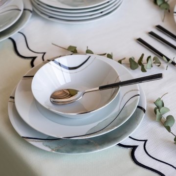 Conjunto de jantar 24 peças em porcelana, cinzento e verde