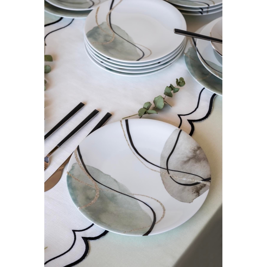 Conjunto de jantar 24 peças em porcelana, cinzento e verde