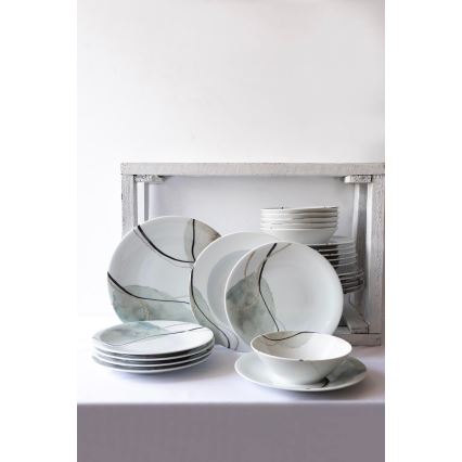 Conjunto de jantar 24 peças em porcelana, cinzento e verde