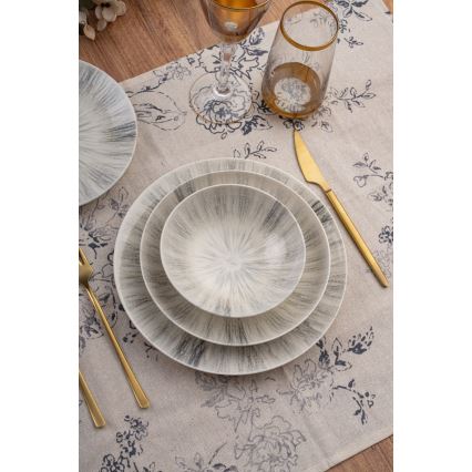 Conjunto de jantar 24 peças em porcelana, cor cinza