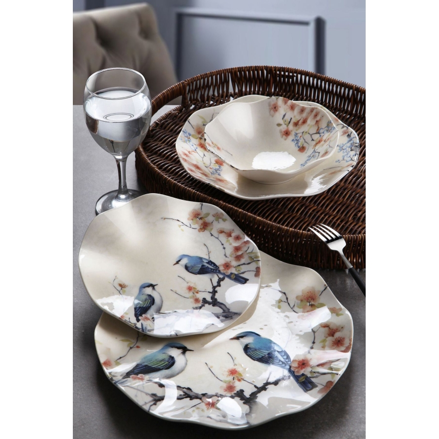 Conjunto de jantar 24 peças em porcelana multicolorida