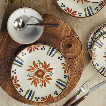 Conjunto de jantar 24 peças em porcelana multicolorida