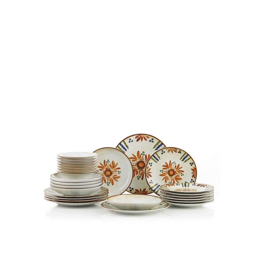 Conjunto de jantar 24 peças em porcelana multicolorida