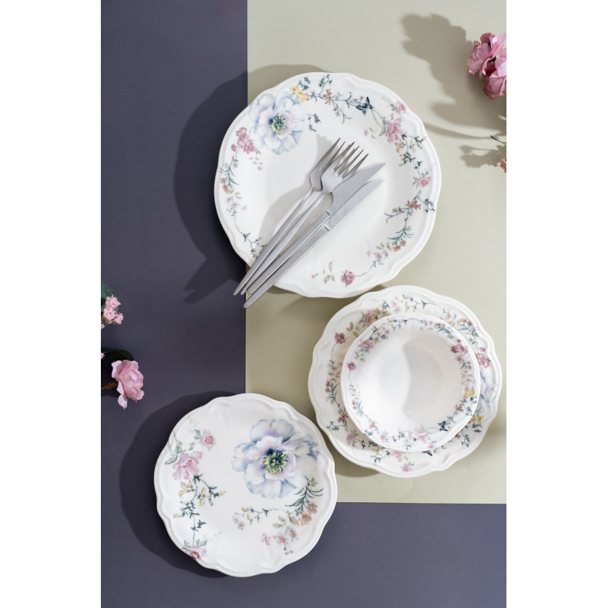 Conjunto de jantar 24 peças em porcelana, multicolorido