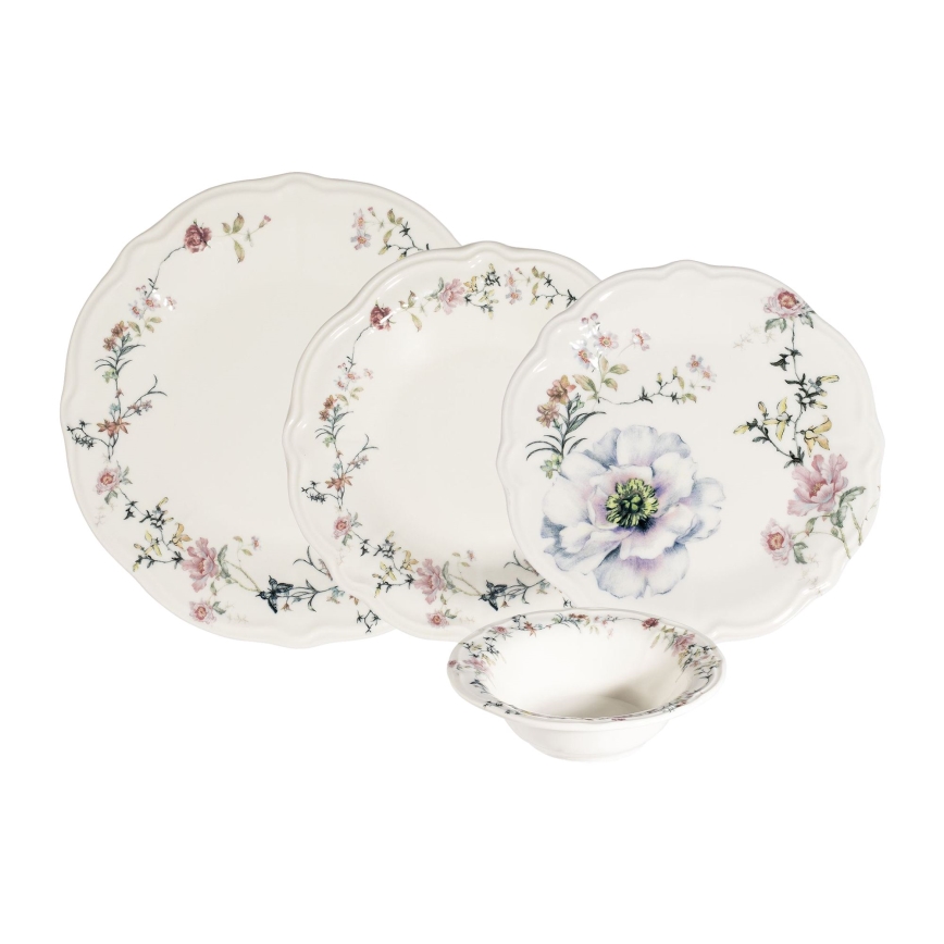 Conjunto de jantar 24 peças em porcelana, multicolorido